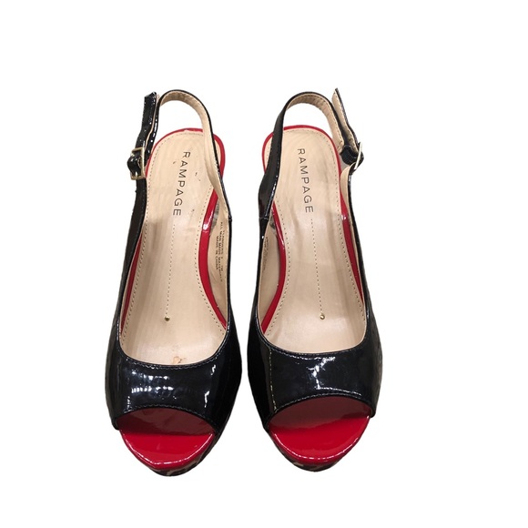 Rampage Flanders Sling Backs Red, Black And Leopard Print 4” Women’s Heels Sz 7 - Picture 6 of 15